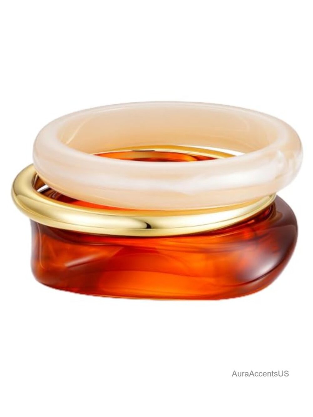 Chunky Resin Bangle Bracelet Set Gold Plated Stackable Women Jewelry